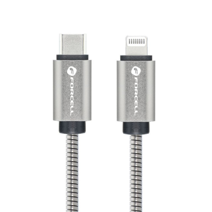 Cable USB C to Lightning Forcell F-Energy PD 3A 27W Metal 2 m C238 silver