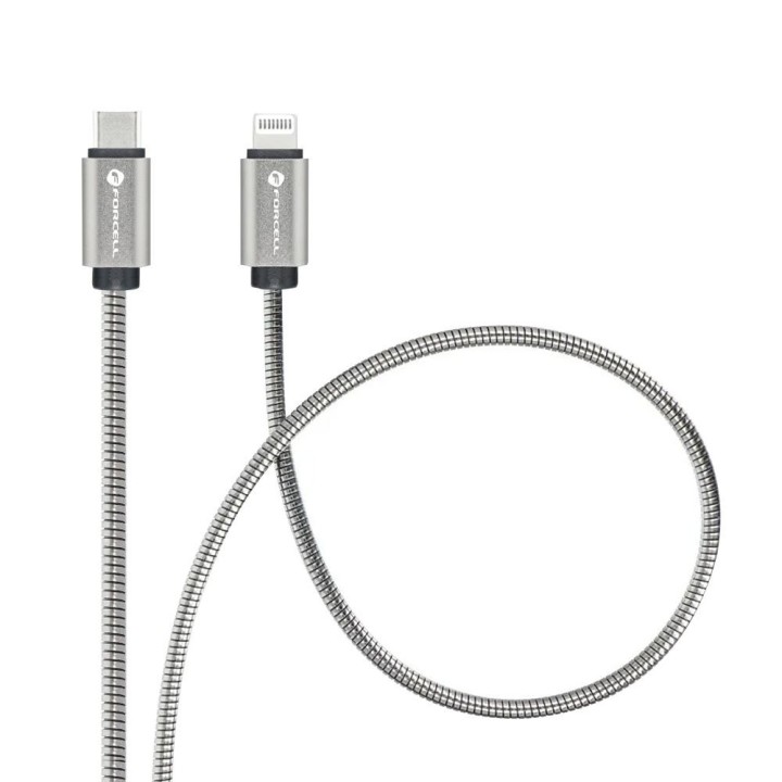 Кабель USB C — Lightning Forcell F-Energy PD 3A 27W Metal 2 m C238 серебристый