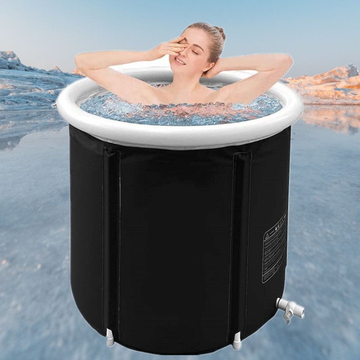 Foldable portable inflatable bathtub tub for cold-water bathing 80 x 79 cm black
