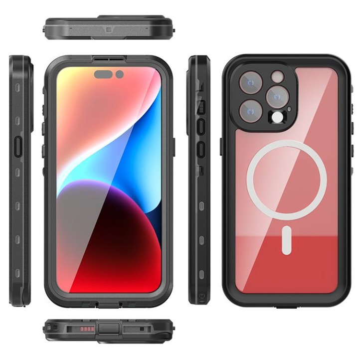 Case for iPhone 15 PRO MAX Shellbox Dot waterproof compatible with MagSafe black