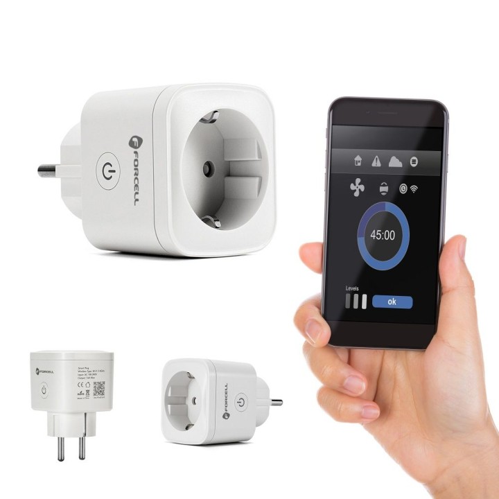 Smart socket 230V Forcell F-Energy EU02 with WiFi, timer and support for Tuya / Amazon Alexa white