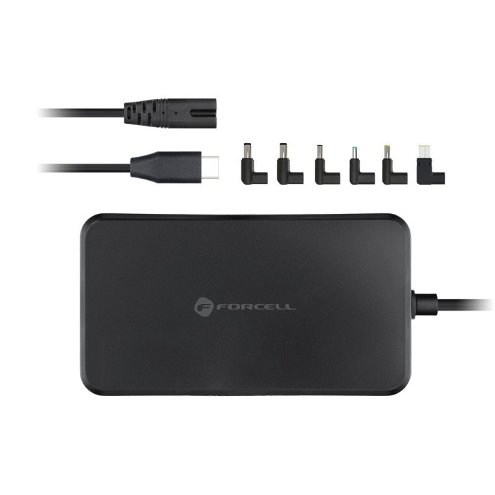 Universal laptop power supply 90W Forcell F-Energy USB C + 6 tips E856 black