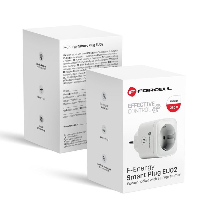 Inteligentne socket 230V Forcell F-Energy EU02 with WiFi, programatorem and wsparciem for Tuya / Amazon Alexa white