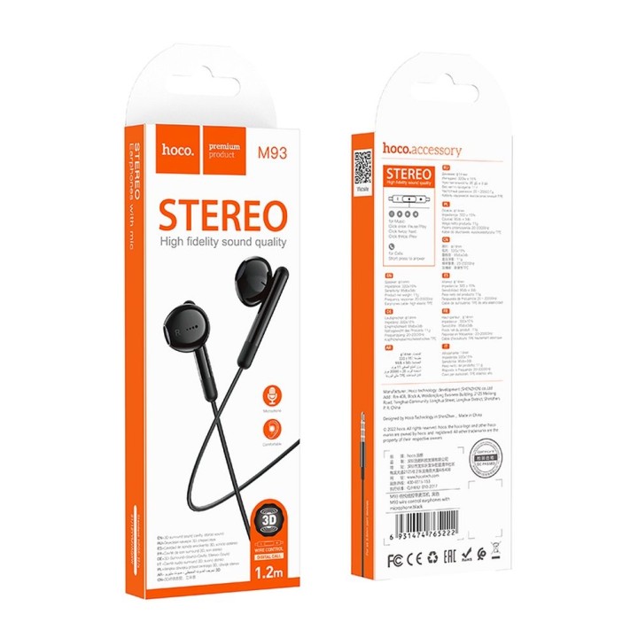 Headphones wired in-ear Jack 3,5 mm Hoco M93 black