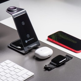 Бездротовий зарядний пристрій Forcell F-Energy 3w1 Simply Charge алюмінієва сумісна з Apple Watch і Samsung Watch сірий