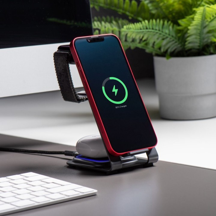 Wireless charger Forcell F-Energy 3-in-1 Simply Charge aluminium, compatible with Apple Watch and Samsung Watch grey