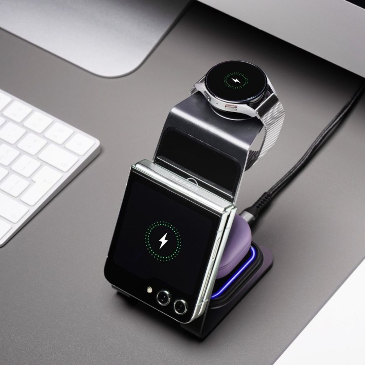 Wireless charger Forcell F-Energy 3w1 Simply Charge aluminium compatible with Apple Watch and Samsung Watch grey