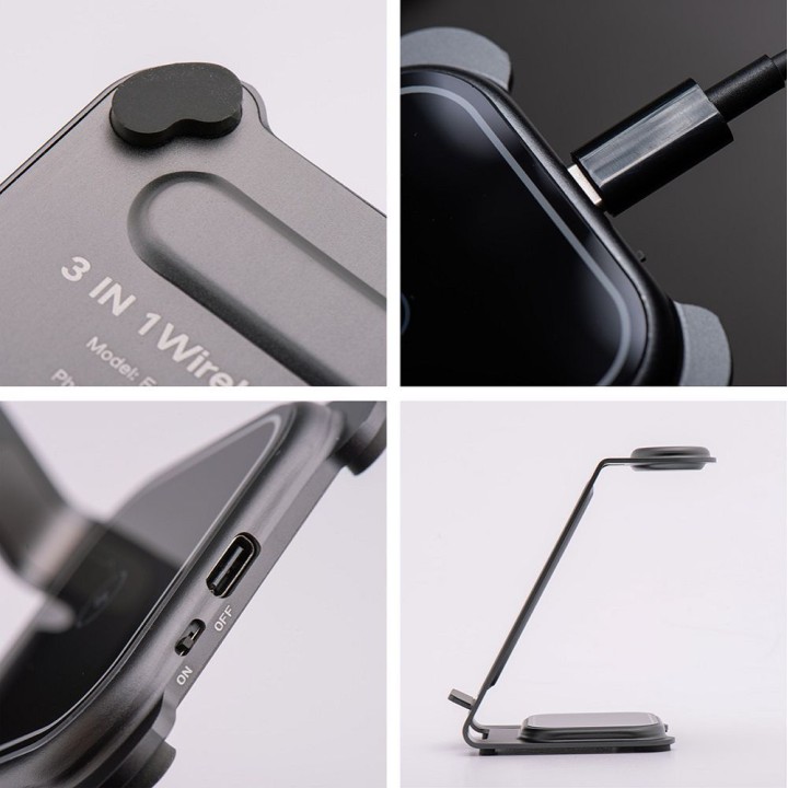 Wireless charger Forcell F-Energy 3w1 Simply Charge aluminium compatible with Apple Watch and Samsung Watch grey