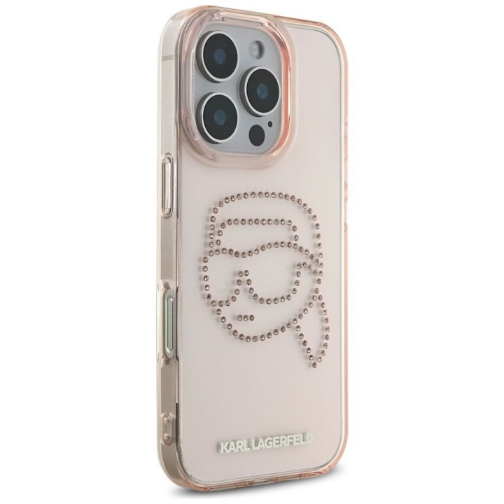 KARL LAGERFELD чехол для IPHONE 16 Pro KLHCP16LHKHDCELP (IML Rhinestones S K Head) розовый