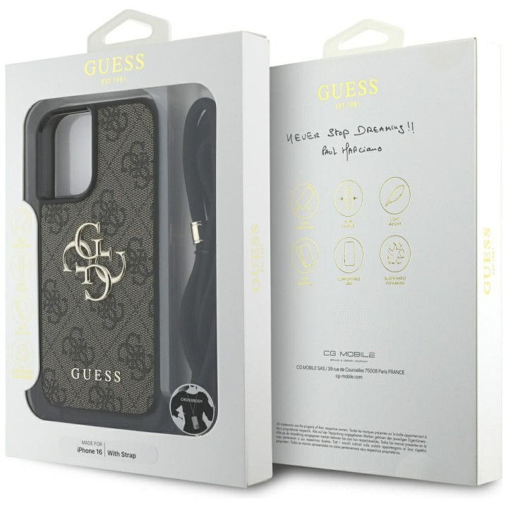 GUESS case for IPHONE 16 GUHCP16SP4GMGCRW (CBDY PU 4G Big Logo W/Cord Strap) brown