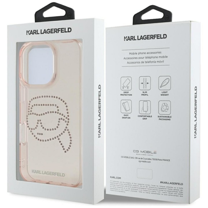 KARL LAGERFELD case for IPHONE 16 Pro KLHCP16LHKHDCELP (IML Rhinestones S K Head) pink