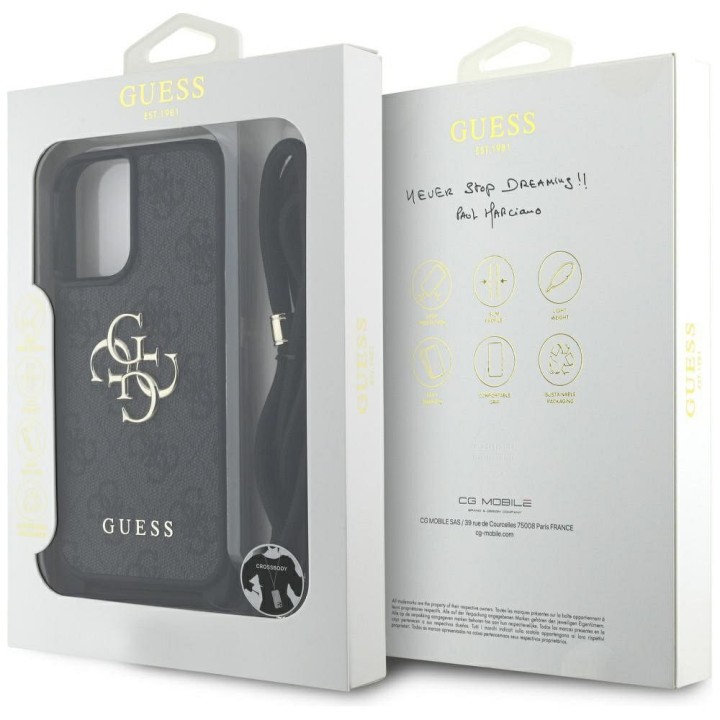 GUESS чохол для IPHONE 16 Plus GUHCP16MP4GMGCRK (CBDY PU 4G Big Логотип W/Cord Strap) чорний