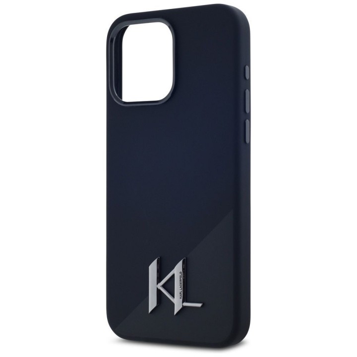 KARL LAGERFELD case for IPHONE 15 Pro Max compatible with Magsafe KLHMP15XSCMKMPCK (Silicone Initial Metal Logo) black