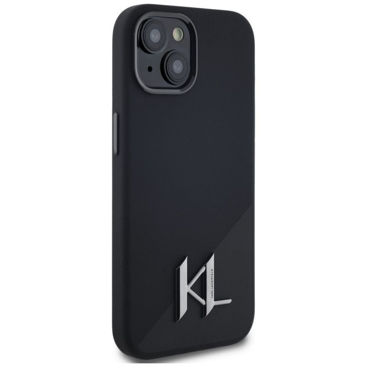 KARL LAGERFELD case for IPHONE 15 compatible with MagSafe KLHMP15SSCMKMPCK (Silicone Initial Metal Logo) black