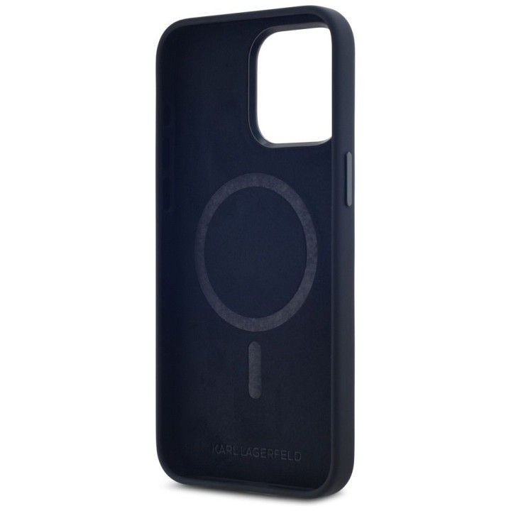 KARL LAGERFELD case for IPHONE 15 Pro Max compatible with Magsafe KLHMP15XSCMKMPCK (Silicone Initial Metal Logo) black