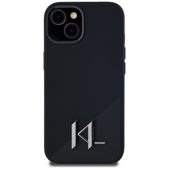 KARL LAGERFELD чехол для IPHONE 15 совместимый с MagSafe KLHMP15SSCMKMPCK (Silicone Initial Metal Logo) черный