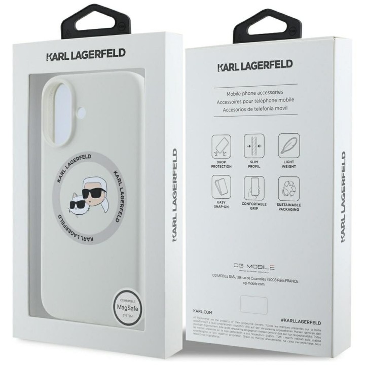KARL LAGERFELD чехол для IPHONE 16 совместимый с MagSafe KLHMP16SSKCHTCE (Silicone KC Heads) бежевый