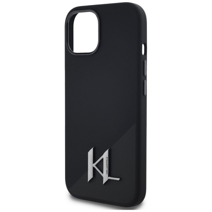 KARL LAGERFELD case for IPHONE 15 compatible with MagSafe KLHMP15SSCMKMPCK (Silicone Initial Metal Logo) black
