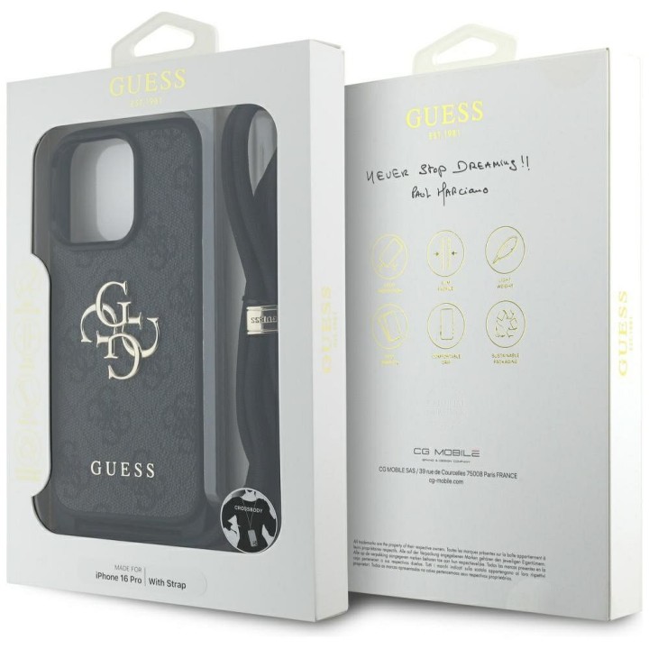 GUESS чехол для IPHONE 16 Pro GUHCP16LP4GMGCRK (CBDY PU 4G Big Logo W/Cord Strap) черный