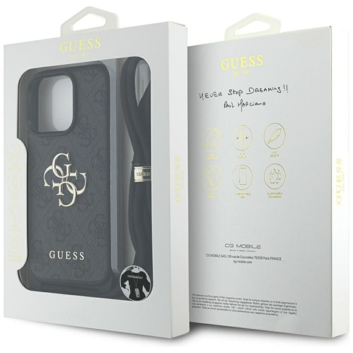 GUESS чохол для IPHONE 16 Pro Max GUHCP16XP4GMGCRK (CBDY PU 4G Big Логотип W/Cord Strap) чорний