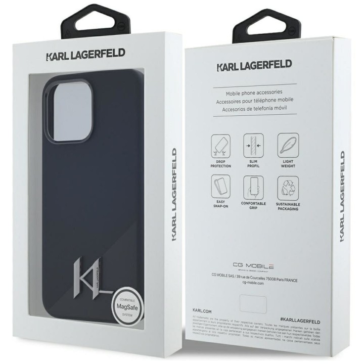 KARL LAGERFELD чохол для IPHONE 15 Pro сумісний із MagSafe KLHMP15LSCMKMPCK (Silicone Initial Metal Logo) чорний