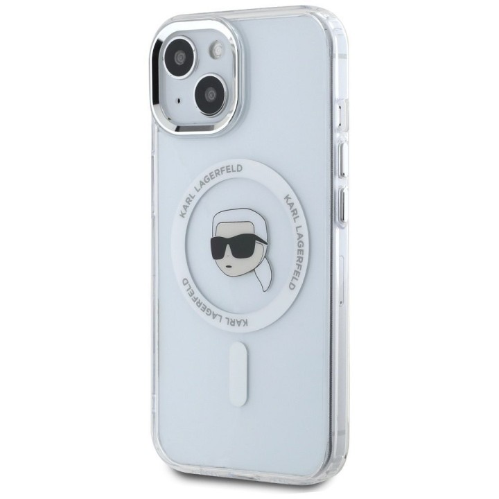 KARL LAGERFELD case for IPHONE 15 compatible with MagSafe KLHMP15SHLSKIH (IML Metal K Head) white