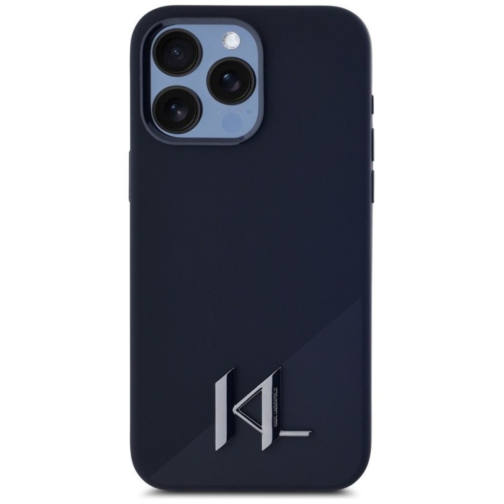 KARL LAGERFELD case for IPHONE 15 Pro compatible with MagSafe KLHMP15LSCMKMPCK (Silicone Initial Metal Logo) black