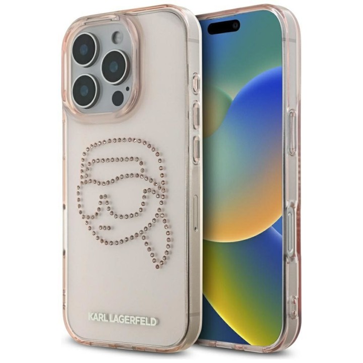 KARL LAGERFELD case for IPHONE 16 Pro KLHCP16LHKHDCELP (IML Rhinestones S K Head) pink