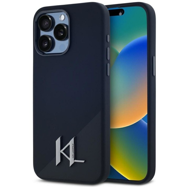 KARL LAGERFELD case for IPHONE 15 Pro Max compatible with Magsafe KLHMP15XSCMKMPCK (Silicone Initial Metal Logo) black