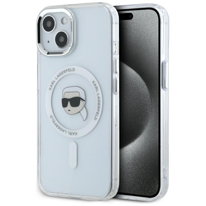 KARL LAGERFELD чехол для IPHONE 15 совместимый с MagSafe KLHMP15SHLSKIH (IML Metal K Head) белый