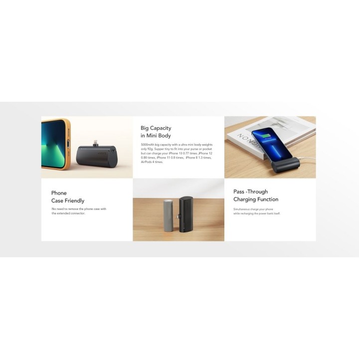 Powerbank Veger PlugOn (W0556P) PD QC3.0 3A 20W 5000 mAh z wbudowanym złączem Lightning czarny