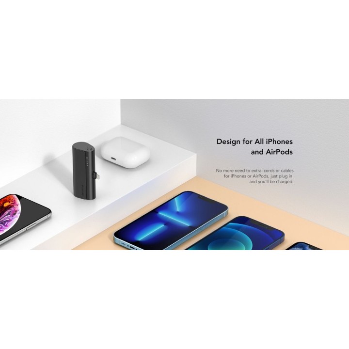 Power bank Veger PlugOn (W0556P) PD QC3.0 3A 20W 5000 mAh with built-in connector Lightning black