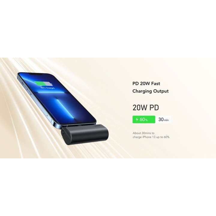 Powerbank Veger PlugOn (W0556P) PD QC3.0 3A 20W 5000 mAh z wbudowanym złączem Lightning czarny