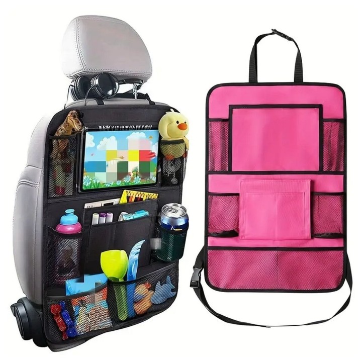 Car organizer for front seats with compartments pink