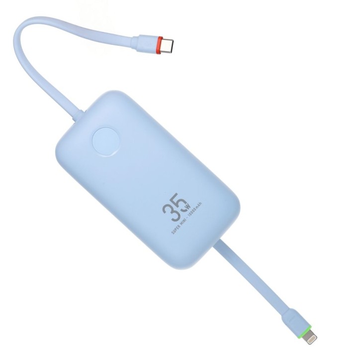 Повербанк Veger K1 (W1188) PD QC3.0 35W 10000 mAh со встроенными кабелями USB C / Lightning синий