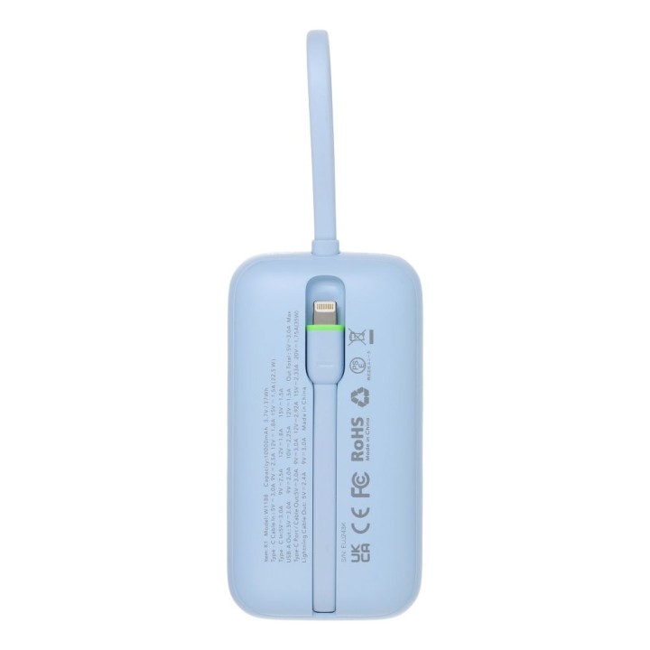 Повербанк Veger K1 (W1188) PD QC3.0 35W 10000 mAh з вбудованими кабелями USB C / Lightning синій