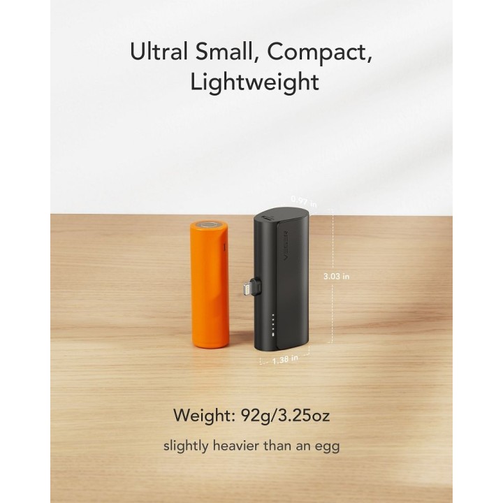 Повербанк Veger PlugOn (W0556P) PD QC3.0 3A 20W 5000 mAh со встроенным разъемом Lightning черный