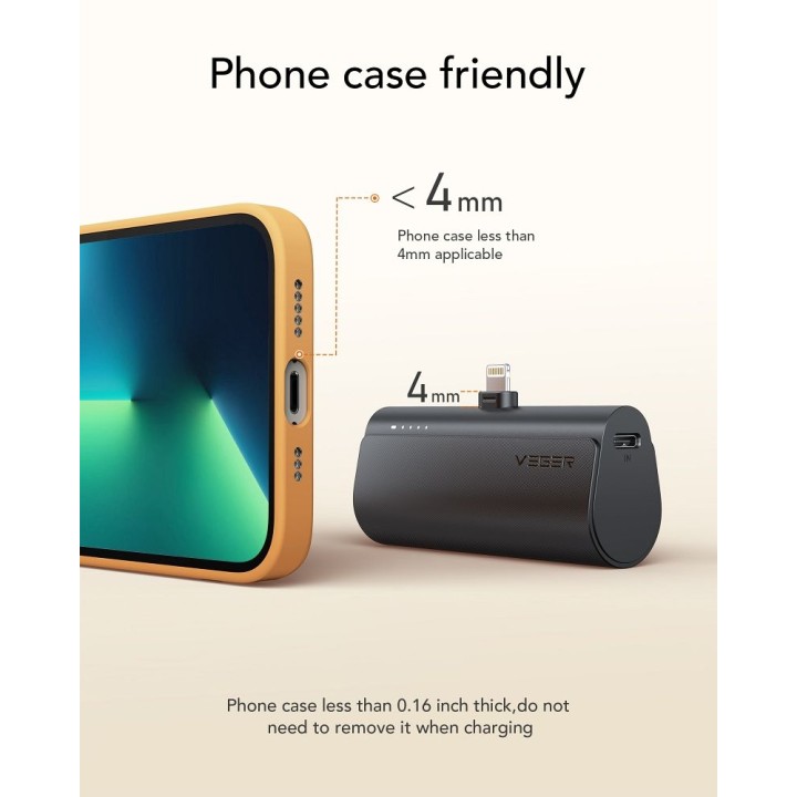 Powerbank Veger PlugOn (W0556P) PD QC3.0 3A 20W 5000 mAh z wbudowanym złączem Lightning czarny