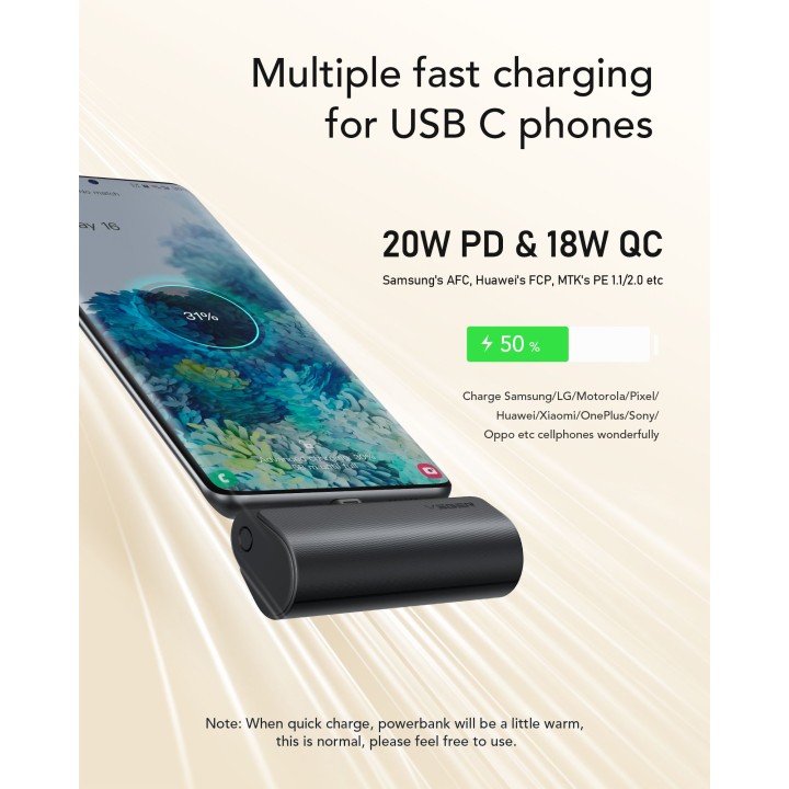 Power bank Veger PlugOn (W0556/V0556) PD QC3.0 3A 20W 5000 mAh with built-in connector type C black