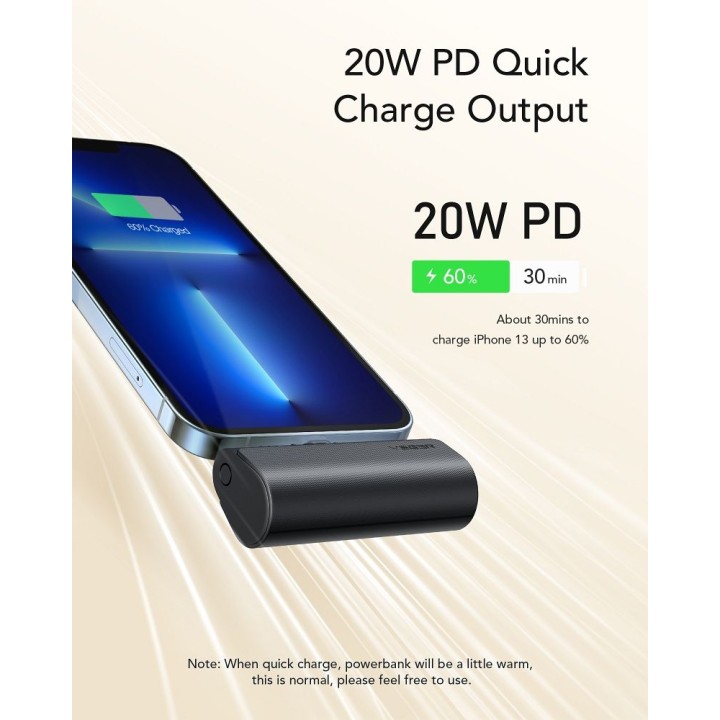 Повербанк Veger PlugOn (W0556P) PD QC3.0 3A 20W 5000 mAh із вбудованим роз’ємом Lightning чорний