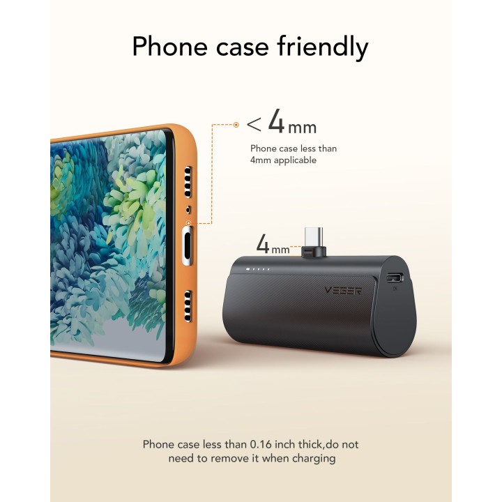 Повербанк Veger PlugOn (W0556/V0556) PD QC3.0 3A 20W 5000 mAh із вбудованим роз’ємом тип C чорний