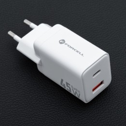 Мережевий зарядний пристрій для телефону Forcell F-Energy Mini GaN III USB C + USB A PD QC4.0 45W VT-36 білий