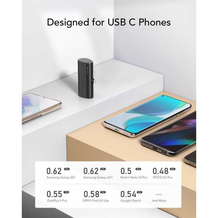 Power bank Veger PlugOn (W0556/V0556) PD QC3.0 3A 20W 5000 mAh with built-in connector type C black