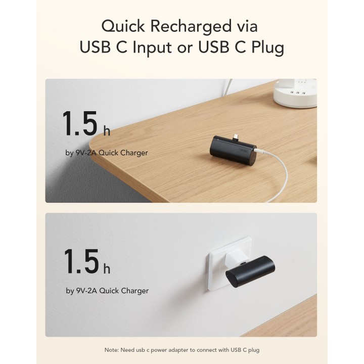 Повербанк Veger PlugOn (W0556/V0556) PD QC3.0 3A 20W 5000 mAh із вбудованим роз’ємом тип C чорний