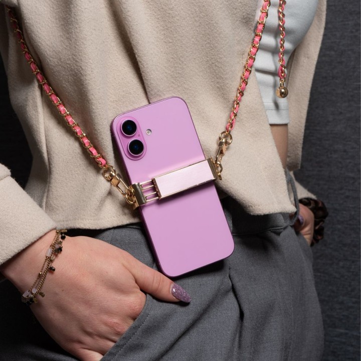 Chain / lanyard with holder GLAMOUR all models max 80mm width. pink