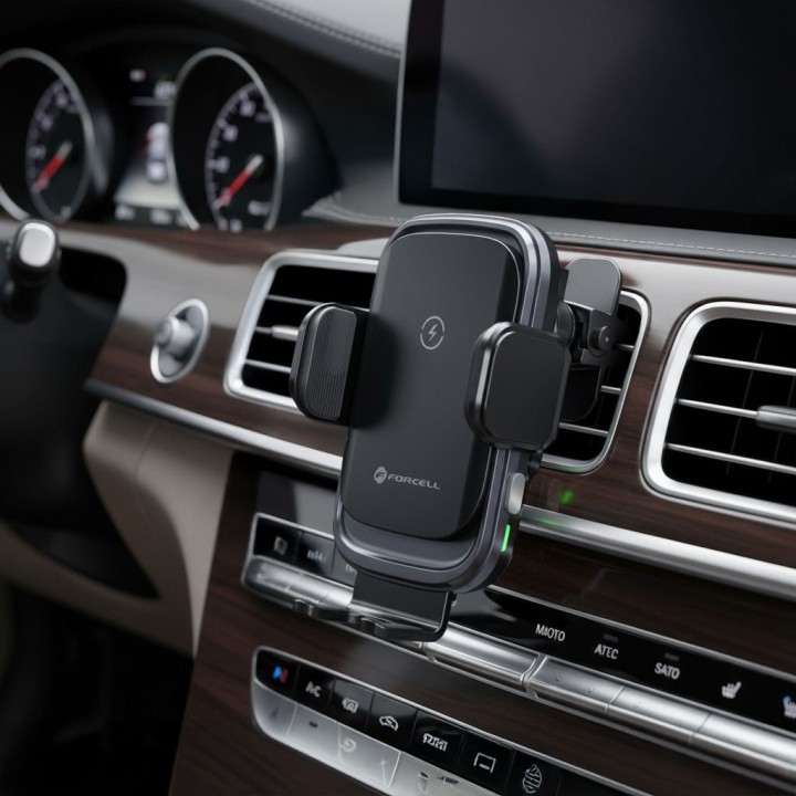 Держатель для телефона для автомобиля беспроводной (индукционный) Forcell F-Grip Grand F-24 15W на решетку серебристый