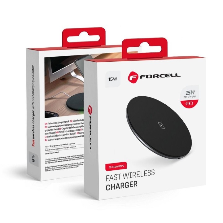 Wireless charger Forcell F-Energy Qi QC 15W + cable USB C for USB A black