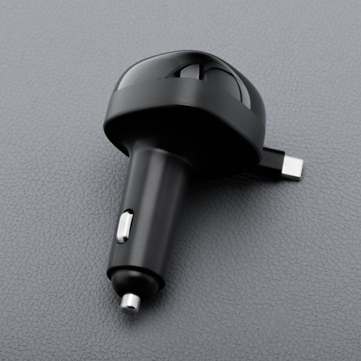 Автомобильное зарядное устройство Forcell F-Energy Alu USB C + USB A + выдвижной кабель USB C PD QC4.0 SFC2.0 3A 75W, черное
