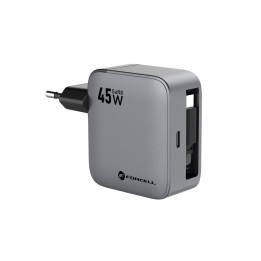 Wall charger for phone Forcell F-Energy GaN USB C + retractable cable USB C PD QC4.0 3A 45W VT-R5 grey
