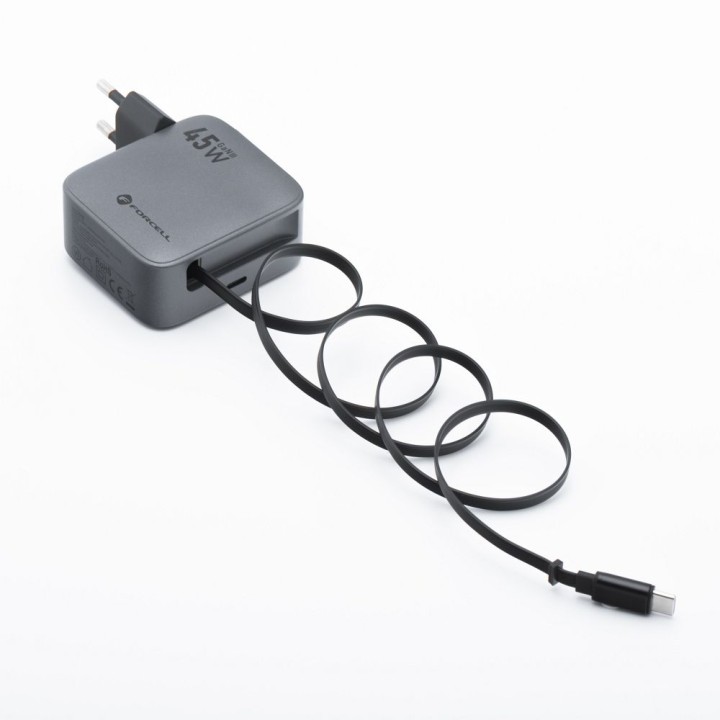 Сетевое зарядное устройство для телефона Forcell F-Energy GaN USB C + выдвижной кабель USB C PD QC4.0 3A 45W VT-R5, серое
